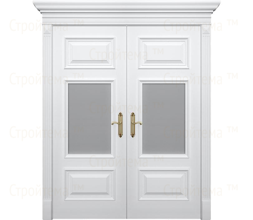 Двухстворчатая дверь Палермо ДО5 со стеклом белая с патиной