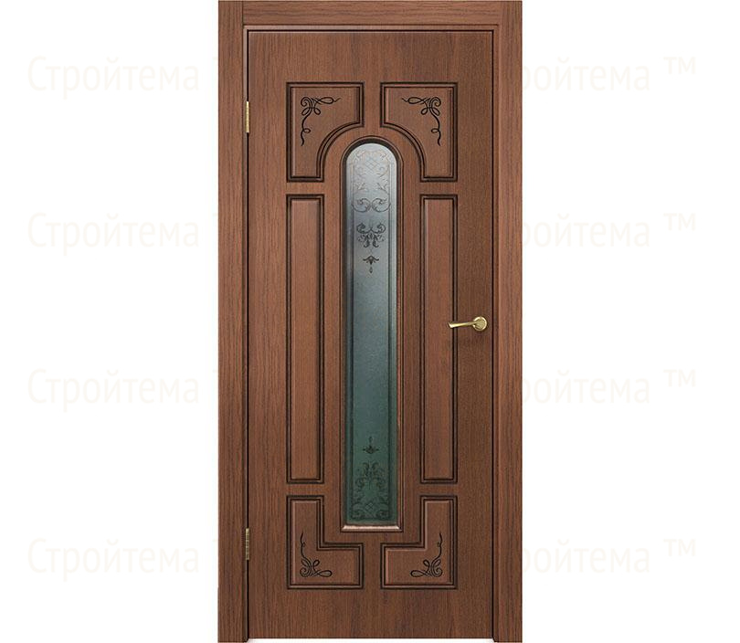 Дверь межкомнатная остекленная Velldoris Палермо Дуб янтарный патина черная/Стекло сатинат матовое фотопечать