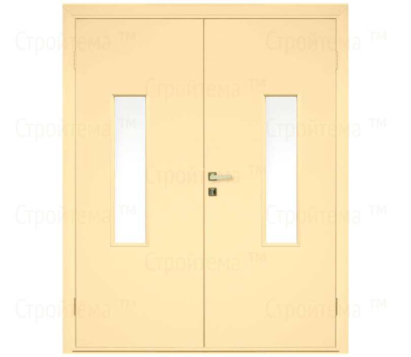 Влагостойкая дверь ПВХ EtaDoor с окном ванильная двухстворчатая с ПВХ кромкой