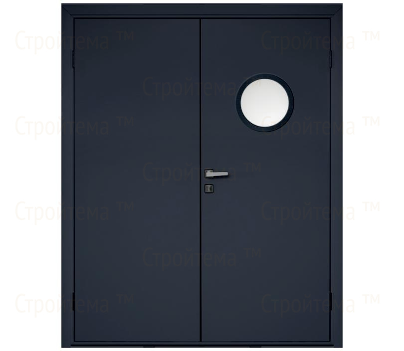 Влагостойкая дверь ПВХ EtaDoor с иллюминатором цвет антрацит двухстворчатая с ПВХ кромкой