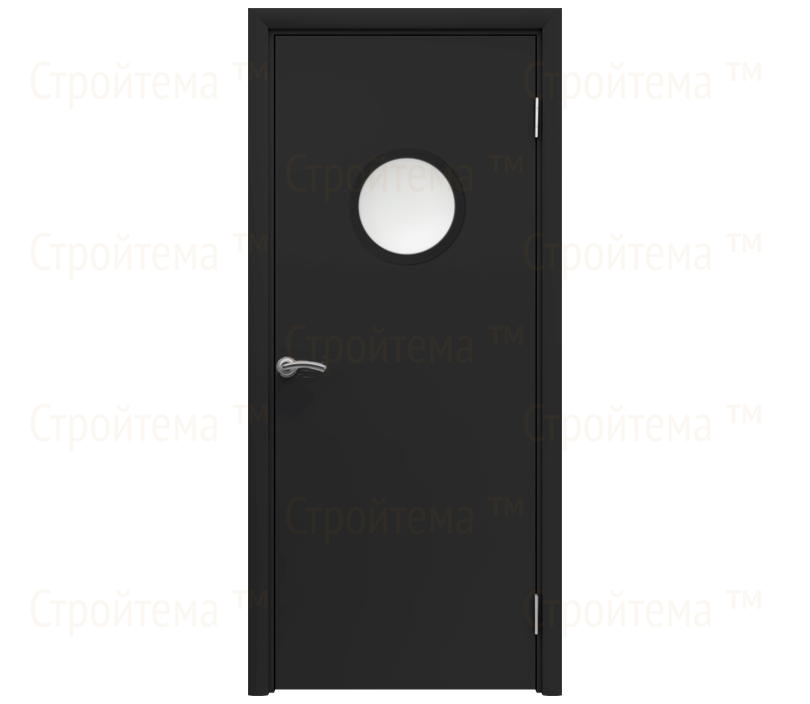 Влагостойкая дверь ПВХ EtaDoor с иллюминатором черная одностворчатая с ПВХ кромкой