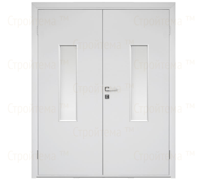 Влагостойкая дверь ПВХ EtaDoor с окном белая двухстворчатая с ПВХ кромкой