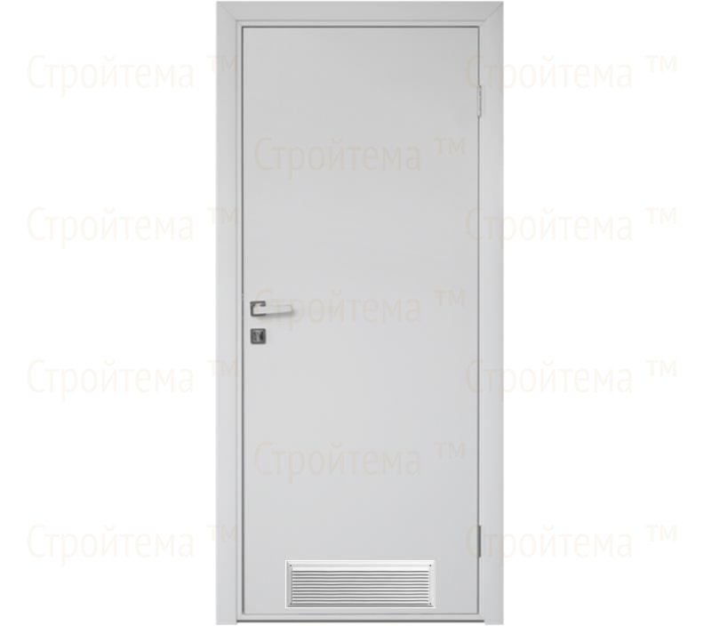 Влагостойкая дверь ПВХ EtaDoor глухая белая одностворчатая с вентиляционной решеткой