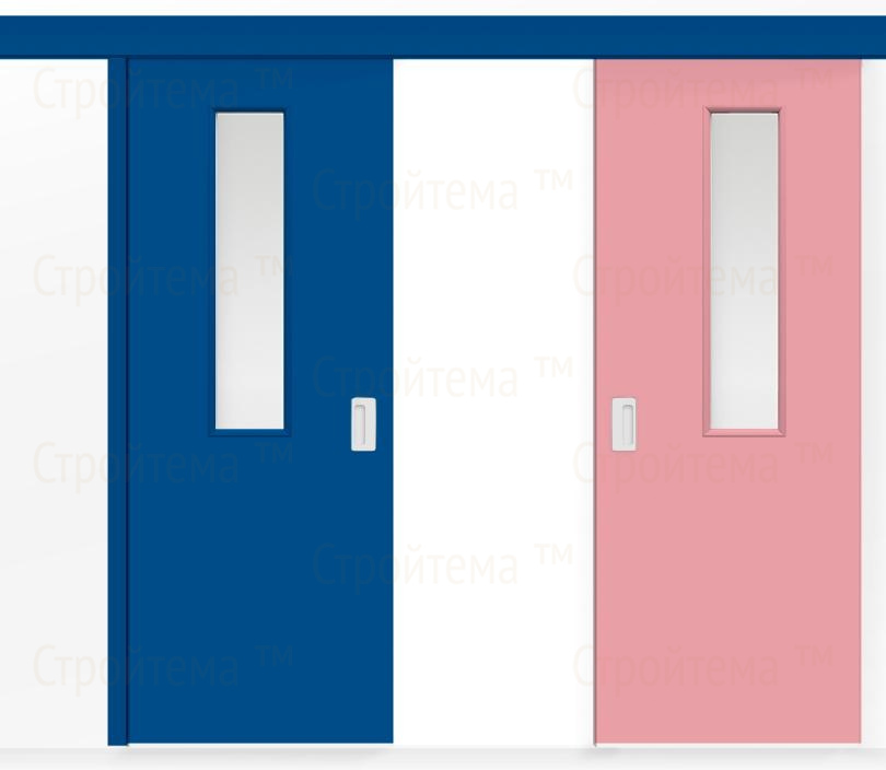 Межкомнатная двустворчатая дверь купе ПВХ с окном двухцветная