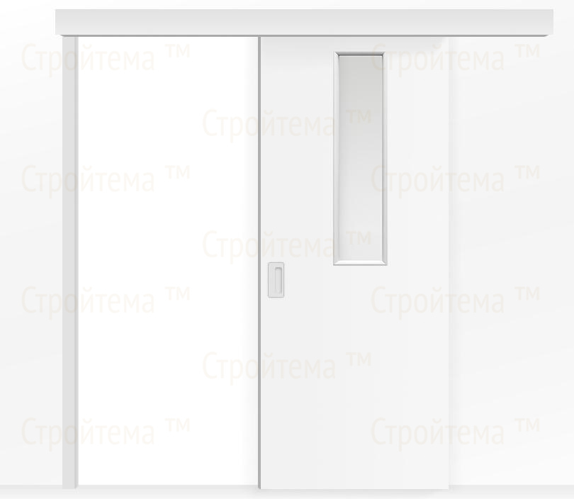 Влагостойкая раздвижная одностворчатая дверь ПВХ с окном белая