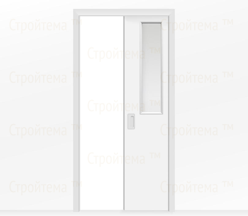 Дверь пенал раздвижная встроенная в стену одностворчатая белая с окном
