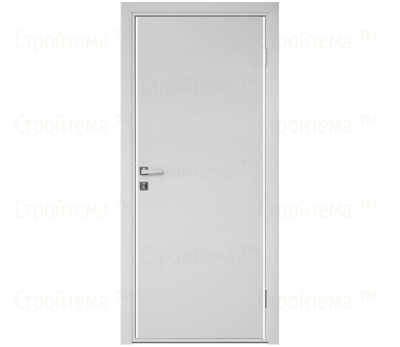 Влагостойкая дверь ПВХ EtaDoor глухая белая одностворчатая с алюминиевой кромкой