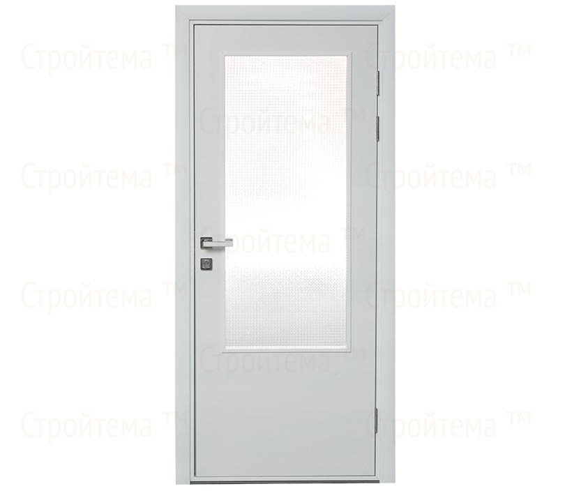 Влагостойкая дверь ПВХ EtaDoor с окном белая одностворчатая с алюминиевой кромкой