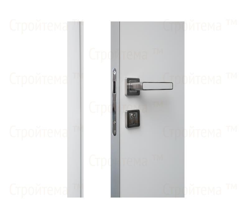 Влагостойкая дверь ПВХ EtaDoor с иллюминатором белая одностворчатая с алюминиевой кромкой