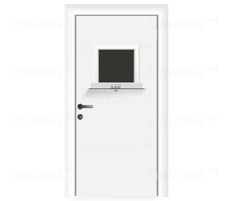 Влагостойкая дверь ПВХ EtaDoor с передаточным окном белая одностворчатая с алюминиевой кромкой
