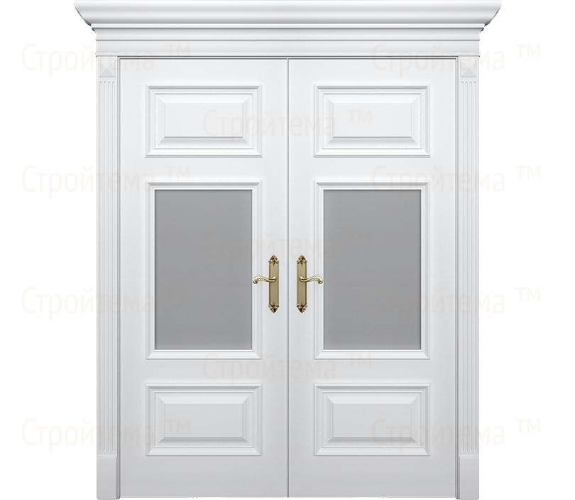 Двухстворчатая дверь Палермо ДО5 со стеклом белая с патиной