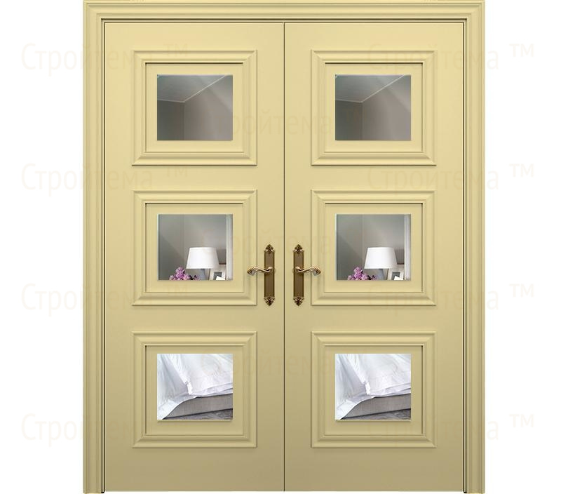 Двухстворчатая дверь Каталина ДГ6 с зеркалом ванильная