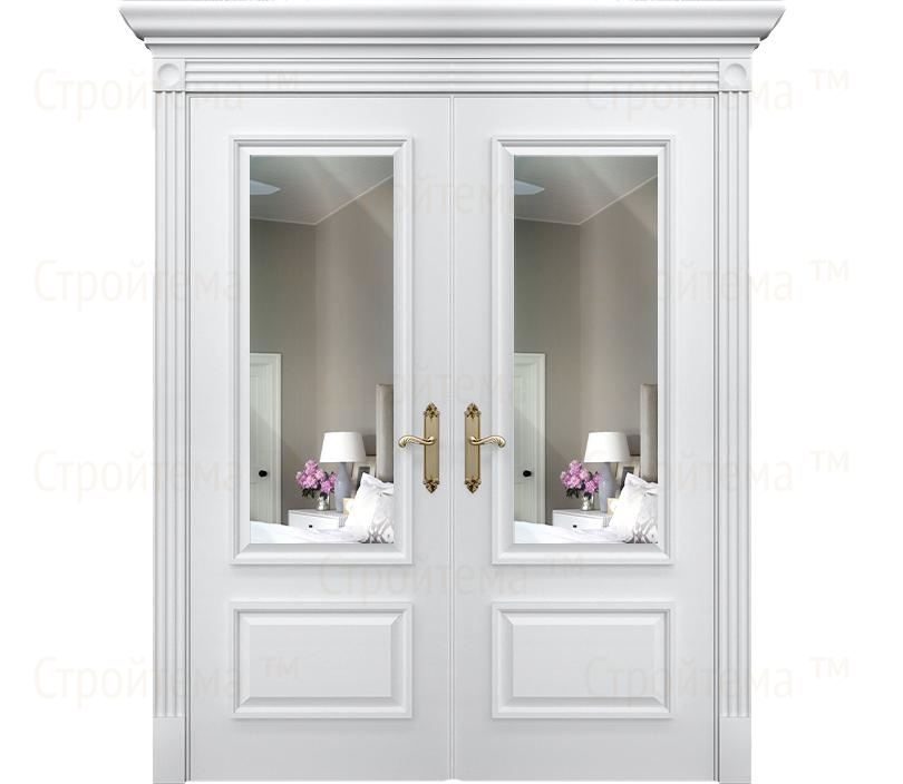 Двухстворчатая дверь Монца ДГ2-2 с зеркалом белая