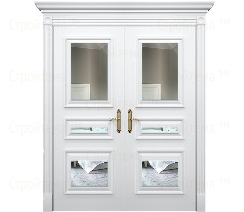 Двухстворчатая дверь Монца ДГ3 с зеркалом белая патинированная