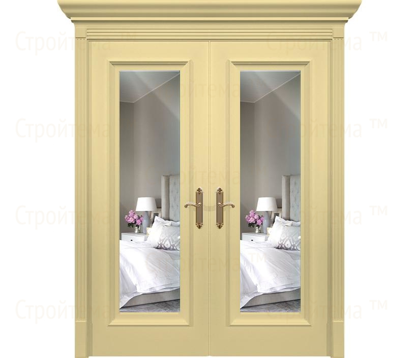 Двухстворчатая дверь Неаполь ДГ1 с зеркалом ванильная