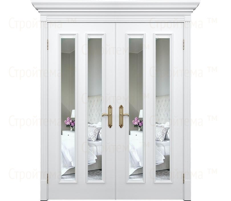Двухстворчатая дверь Венеция ДГ7 с зеркалом белая