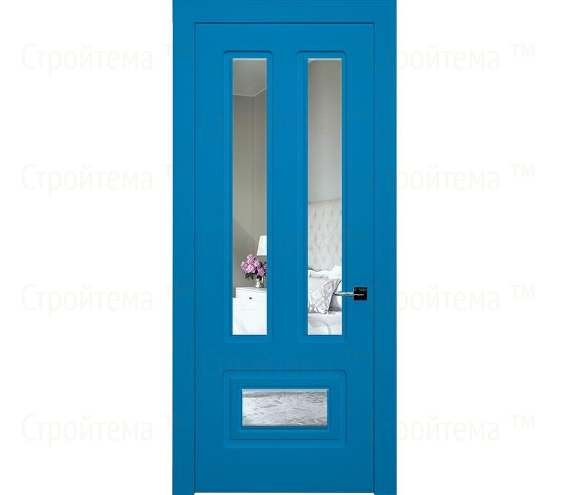 Дверь межкомнатная с зеркалом Милан ДГ10 голубая