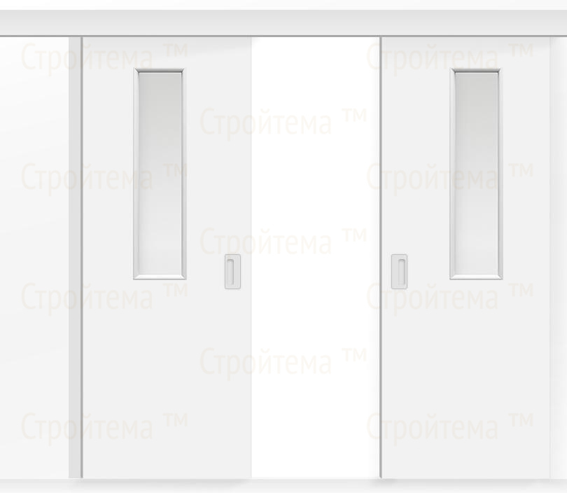Межкомнатная двустворчатая дверь купе ПВХ с окном белая