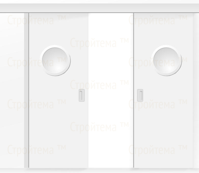 Межкомнатная двустворчатая дверь купе ПВХ с иллюминаторм белая