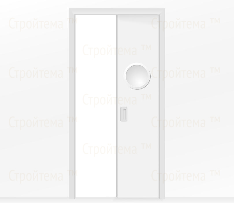 Дверь пенал раздвижная встроенная в стену одностворчатая белая с иллюминатором