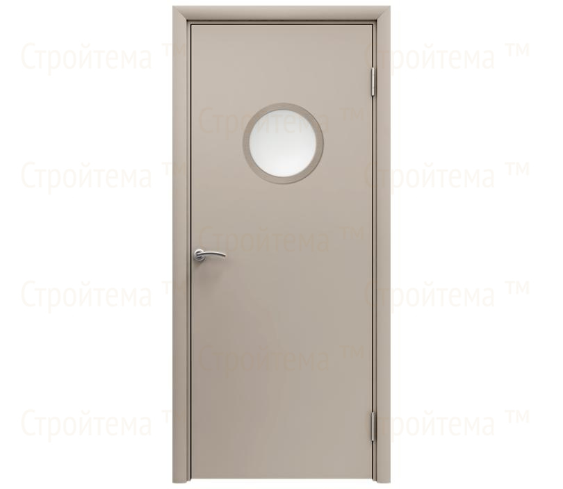 Влагостойкая дверь ПВХ EtaDoor с иллюминатором бежевая одностворчатая с алюминиевой кромкой