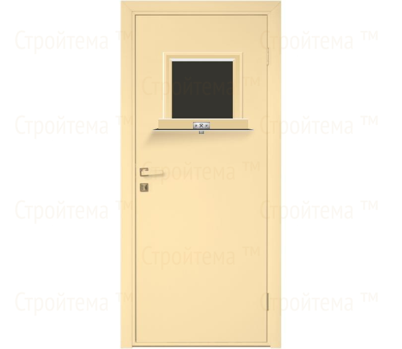 Влагостойкая дверь ПВХ EtaDoor с передаточным окном ванильная одностворчатая с алюминиевой кромкой