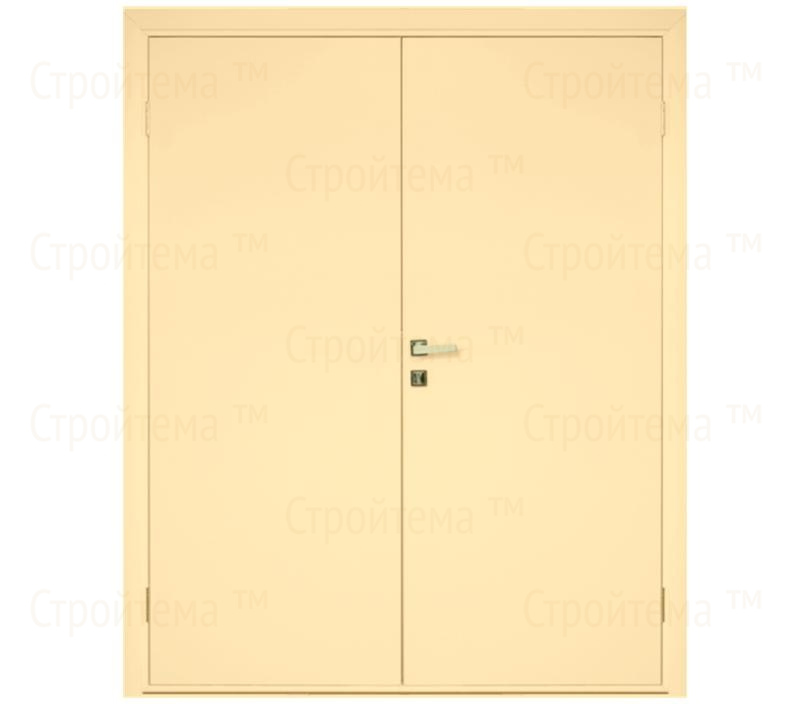 Влагостойкая дверь ПВХ EtaDoor глухая ванильная двухстворчатая с алюминиевой кромкой