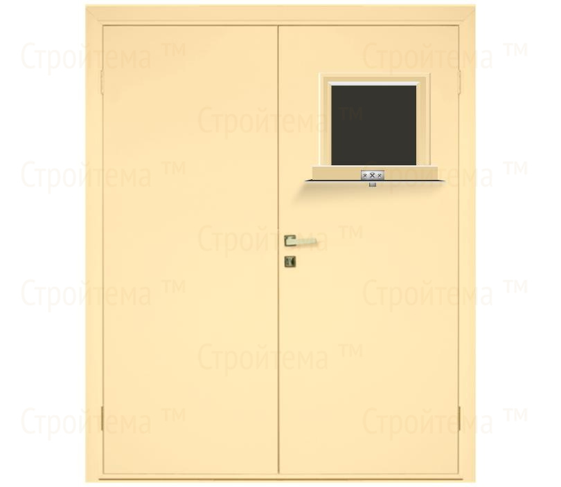 Влагостойкая дверь ПВХ EtaDoor с передаточным окном ванильная двухстворчатая с ПВХ кромкой