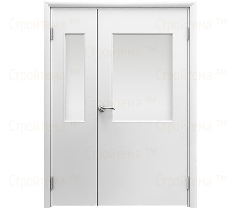 Влагостойкая дверь ПВХ EtaDoor с окном белая полуторастворчатая с алюминиевой кромкой