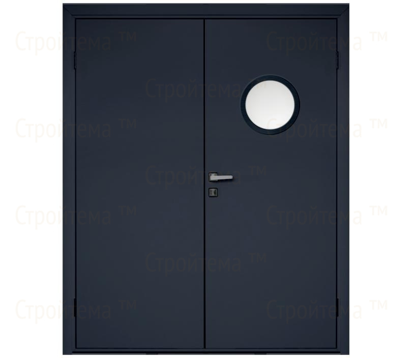 Влагостойкая дверь ПВХ EtaDoor с иллюминатором цвет антрацит двухстворчатая с ПВХ кромкой