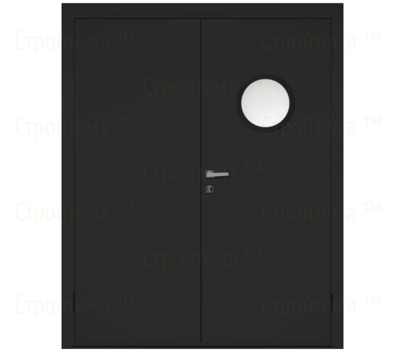 Влагостойкая дверь ПВХ EtaDoor с иллюминатором черная двухстворчатая с ПВХ кромкой