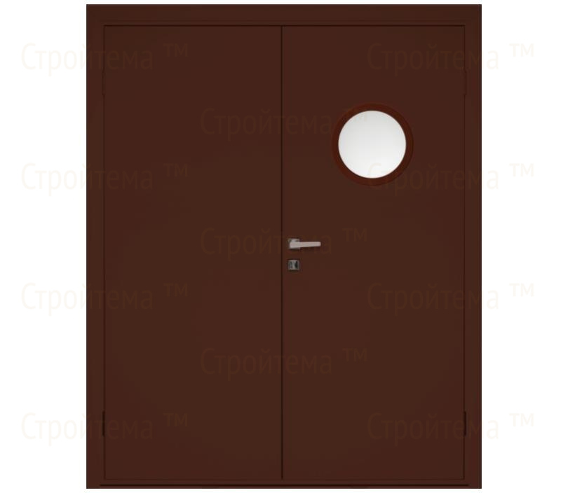 Влагостойкая дверь ПВХ EtaDoor с иллюминатором коричневая двухстворчатая с ПВХ кромкой