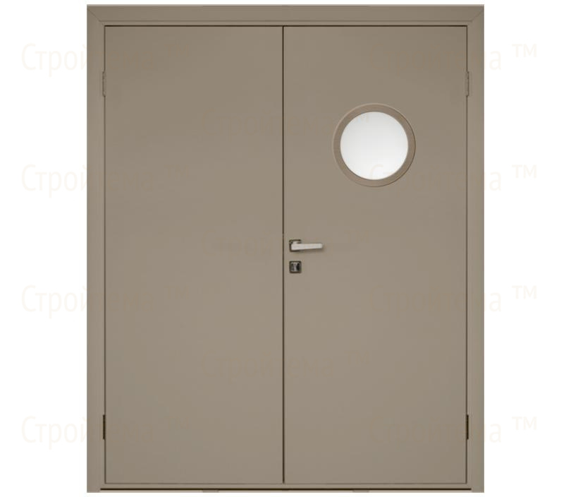 Влагостойкая дверь ПВХ EtaDoor с иллюминатором цвет мокко двухстворчатая с ПВХ кромкой