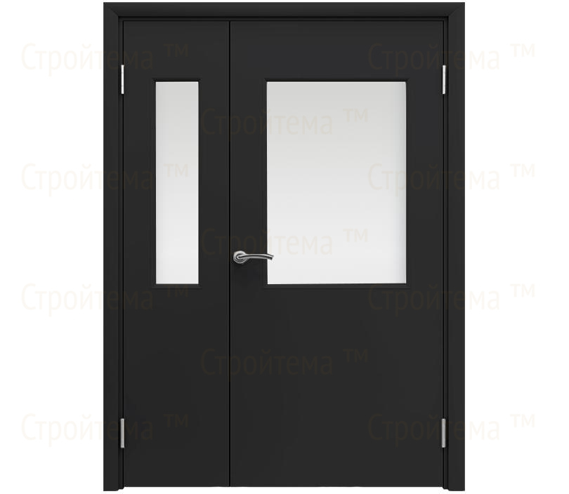 Влагостойкая дверь ПВХ EtaDoor с окном черная полуторастворчатая с ПВХ кромкой