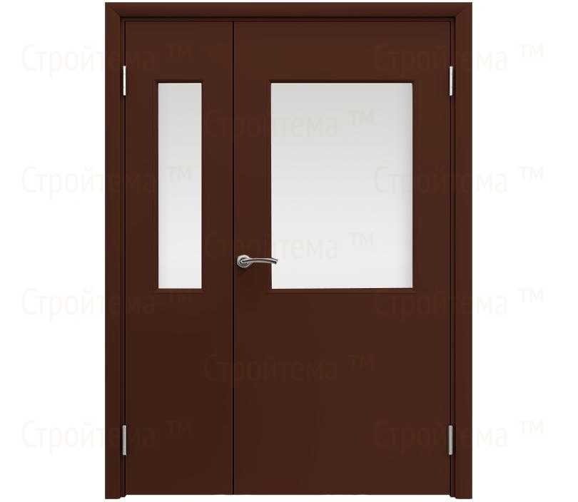 Влагостойкая дверь ПВХ EtaDoor с окном коричневая полуторастворчатая с алюминиевой кромкой