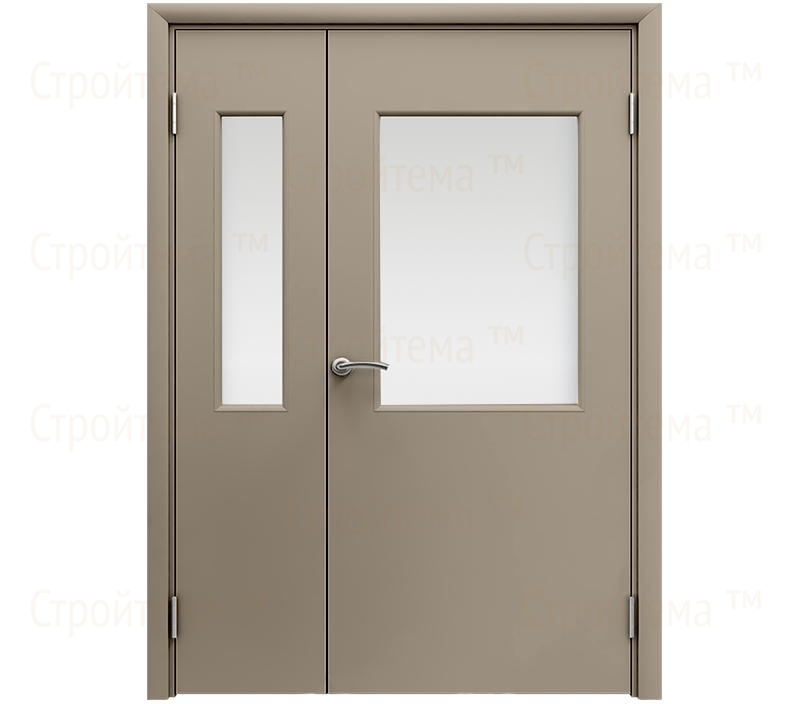 Влагостойкая дверь ПВХ EtaDoor с окном цвет мокко полуторастворчатая с алюминиевой кромкой