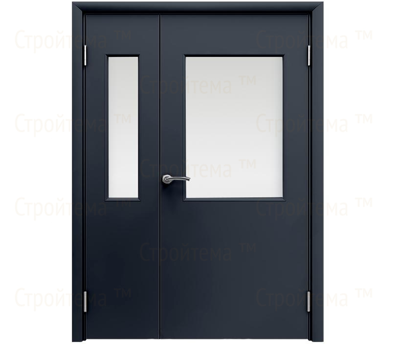 Влагостойкая дверь ПВХ EtaDoor с окном цвет антрацит полуторастворчатая с ПВХ кромкой