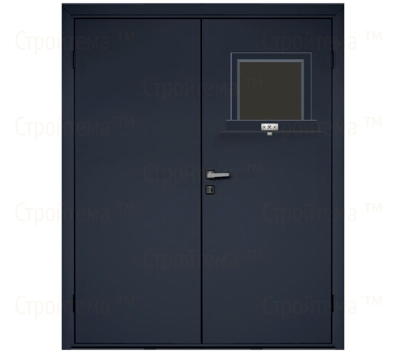 Влагостойкая дверь ПВХ EtaDoor с передаточным окном цвет антрацит двухстворчатая с ПВХ кромкой
