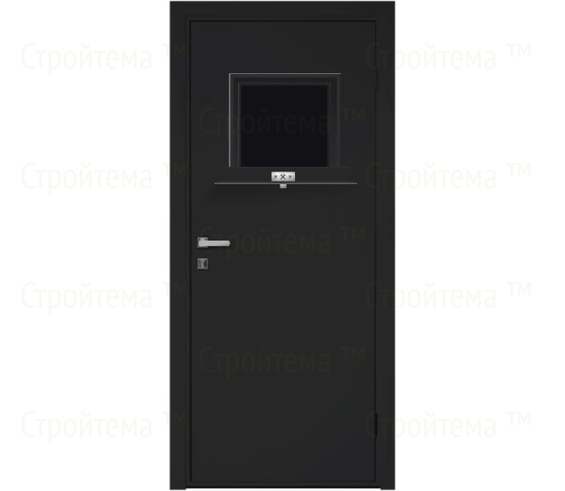 Влагостойкая дверь ПВХ EtaDoor с передаточным окном черная одностворчатая с ПВХ кромкой