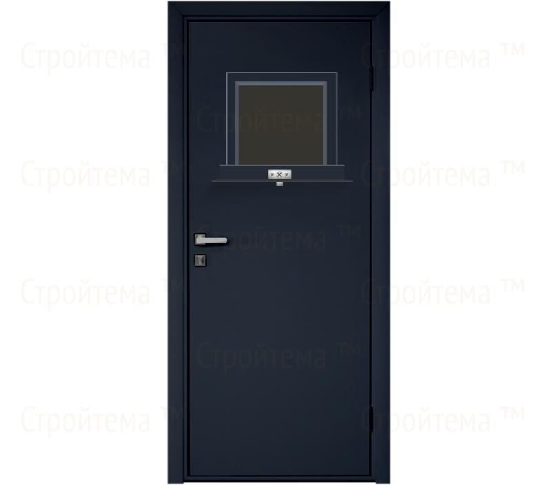 Влагостойкая дверь ПВХ EtaDoor с передаточным окном цвет антрацит одностворчатая с алюминиевой кромкой
