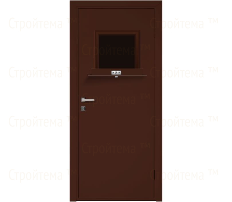 Влагостойкая дверь ПВХ EtaDoor с передаточным окном коричневая одностворчатая с ПВХ кромкой