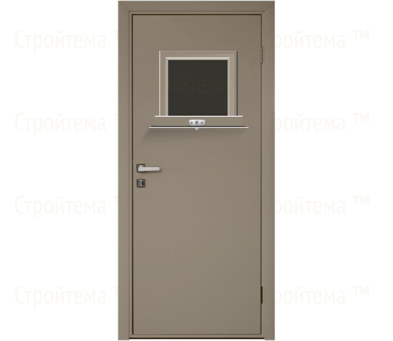 Влагостойкая дверь ПВХ EtaDoor с передаточным окном цвет мокко одностворчатая с алюминиевой кромкой