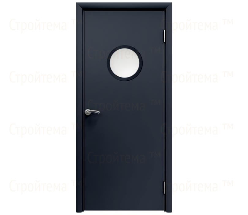 Влагостойкая дверь ПВХ EtaDoor с иллюминатором цвет антрацит одностворчатая с ПВХ кромкой