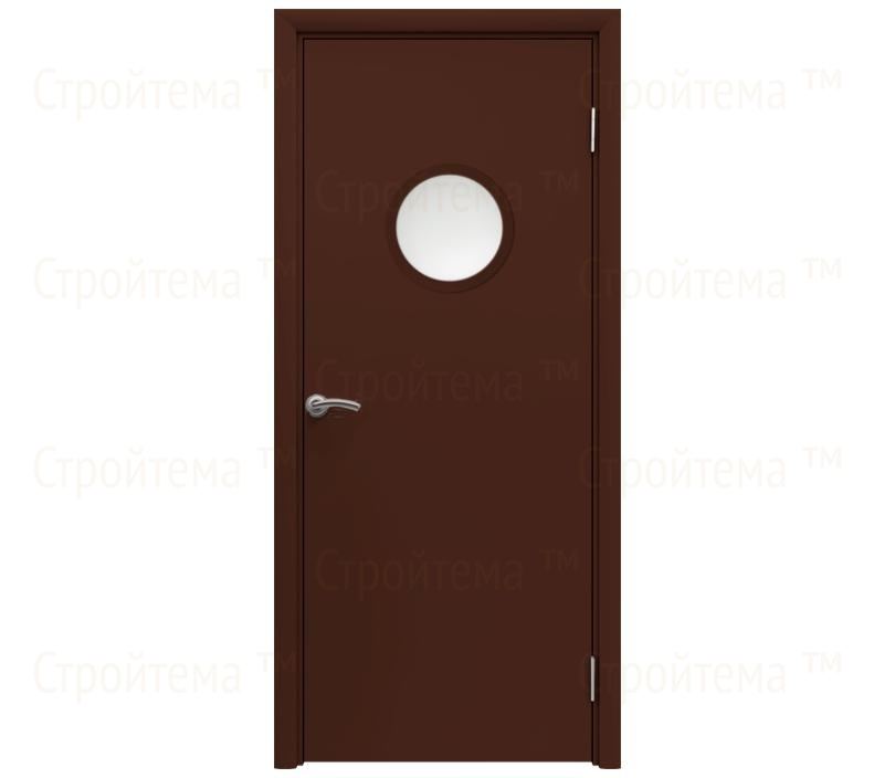 Влагостойкая дверь ПВХ EtaDoor с иллюминатором коричневая одностворчатая с ПВХ кромкой