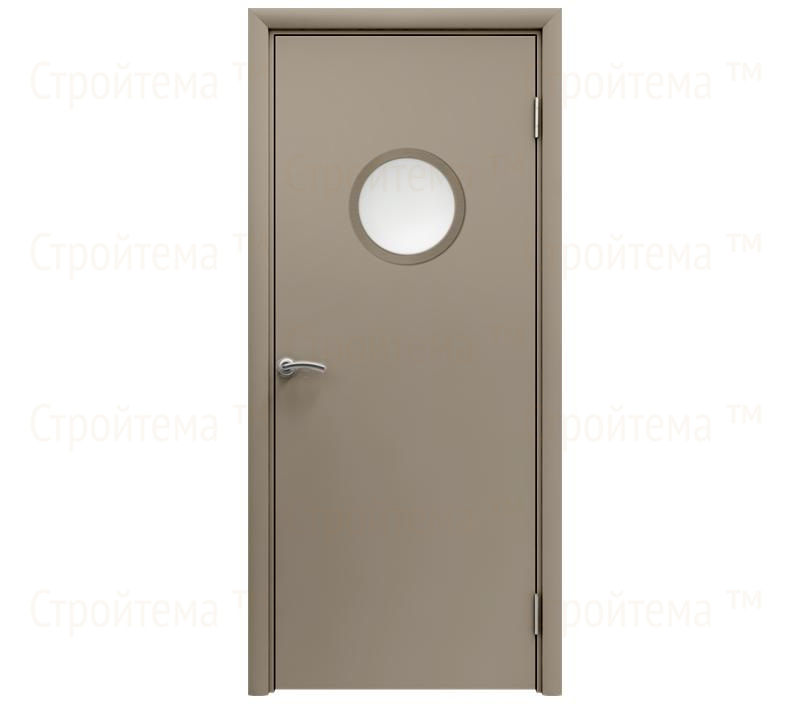 Влагостойкая дверь ПВХ EtaDoor с иллюминатором цвет мокко одностворчатая с ПВХ кромкой