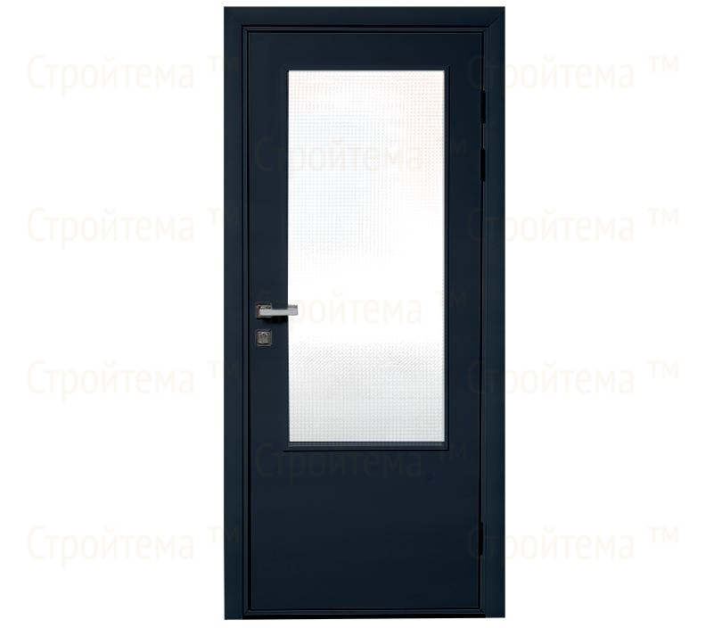 Влагостойкая дверь ПВХ EtaDoor с окном цвет антрацит одностворчатая с алюминиевой кромкой