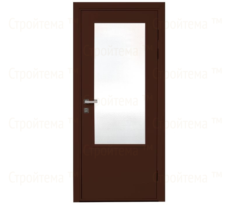 Влагостойкая дверь ПВХ EtaDoor с окном коричневая одностворчатая с ПВХ кромкой