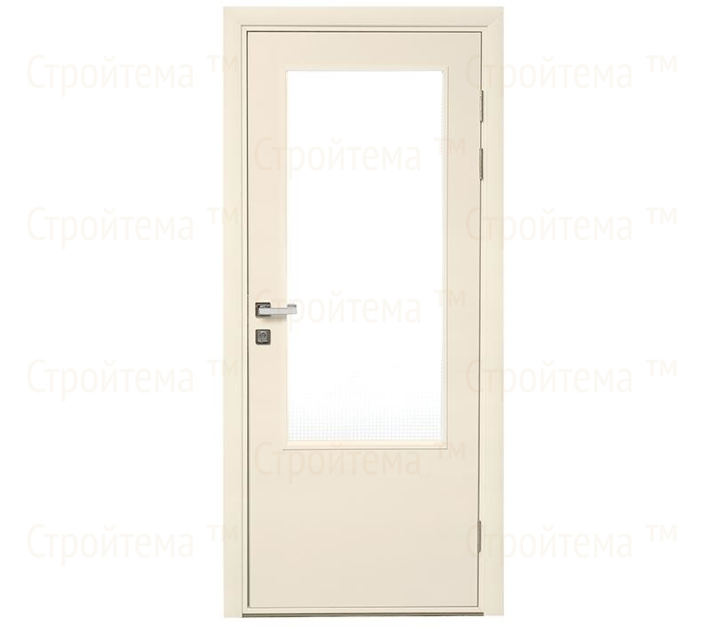 Влагостойкая дверь ПВХ EtaDoor с окном кремовая одностворчатая с ПВХ кромкой