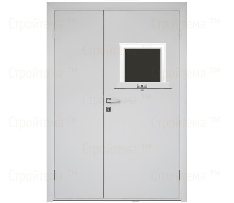Влагостойкая дверь ПВХ EtaDoor с передаточным окном белая полуторастворчатая с алюминиевой кромкой