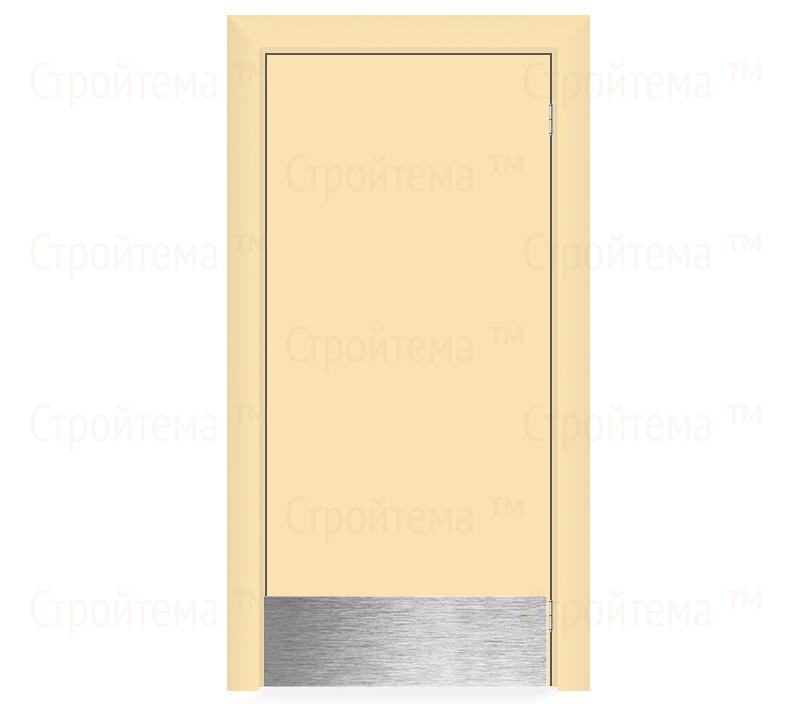 Влагостойкая дверь ПВХ EtaDoor глухая ванильная маятниковая одностворчатая с отбойной пластиной